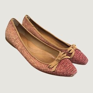 Born Ballet Flats Size 10 Pink Snake Print Pointed Toe Bow Boho Eclectic